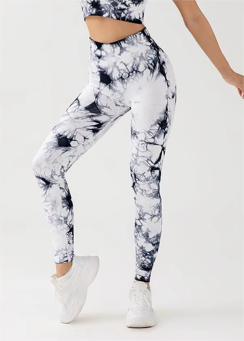 Tie Dye Seamless Leggings for Women High Waist Yoga Pants, Scrunch Butt Lifting Elastic Tights