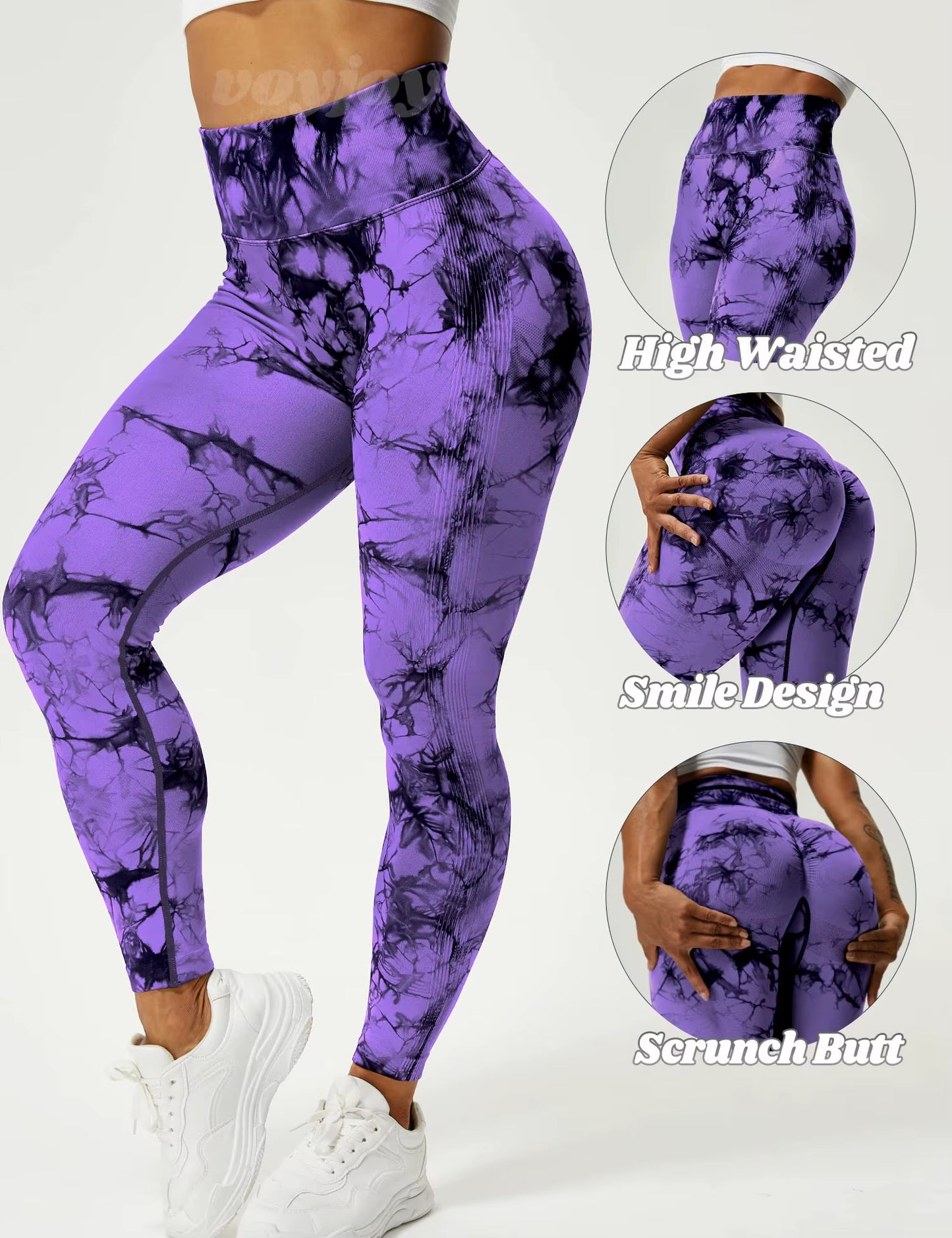 Tie Dye Seamless Leggings for Women High Waist Yoga Pants, Scrunch Butt Lifting Elastic Tights