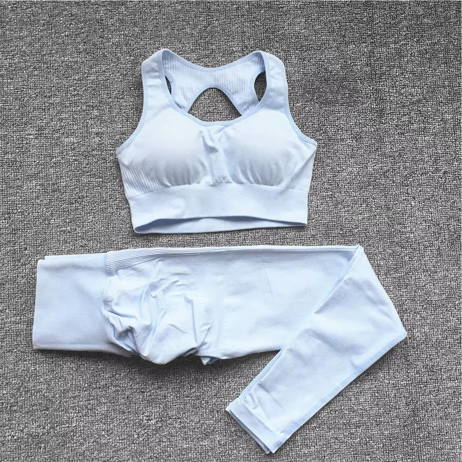 QK 1/2PCS XL Seamless Women Fitness Arise Epic Yoga Sets High Waist Gym Scrunch Leggings Sports Bra Workout Active Wear Suits