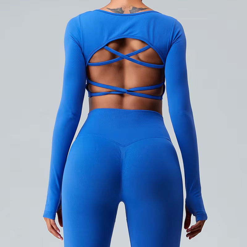 Women Sport Shirt Hollow Out Yoga Tops Long Sleeve Thumb Hole Running T-Shirt Girls Slim Gym Fitness Crop Top Sweatshirts Female