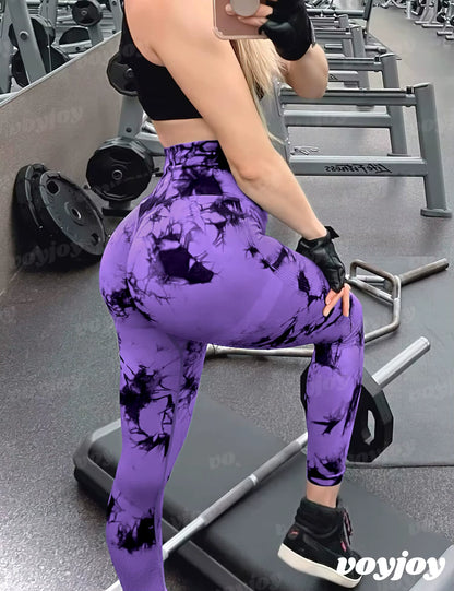Tie Dye Seamless Leggings for Women High Waist Yoga Pants, Scrunch Butt Lifting Elastic Tights