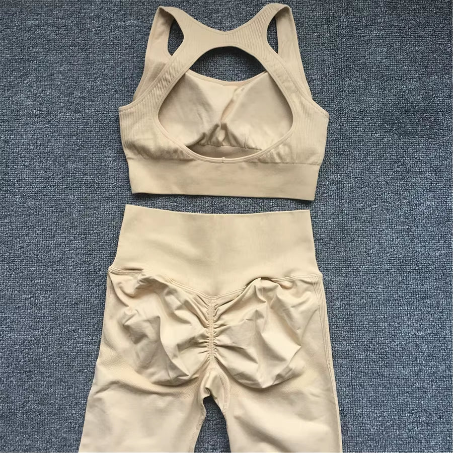 QK 1/2PCS XL Seamless Women Fitness Arise Epic Yoga Sets High Waist Gym Scrunch Leggings Sports Bra Workout Active Wear Suits