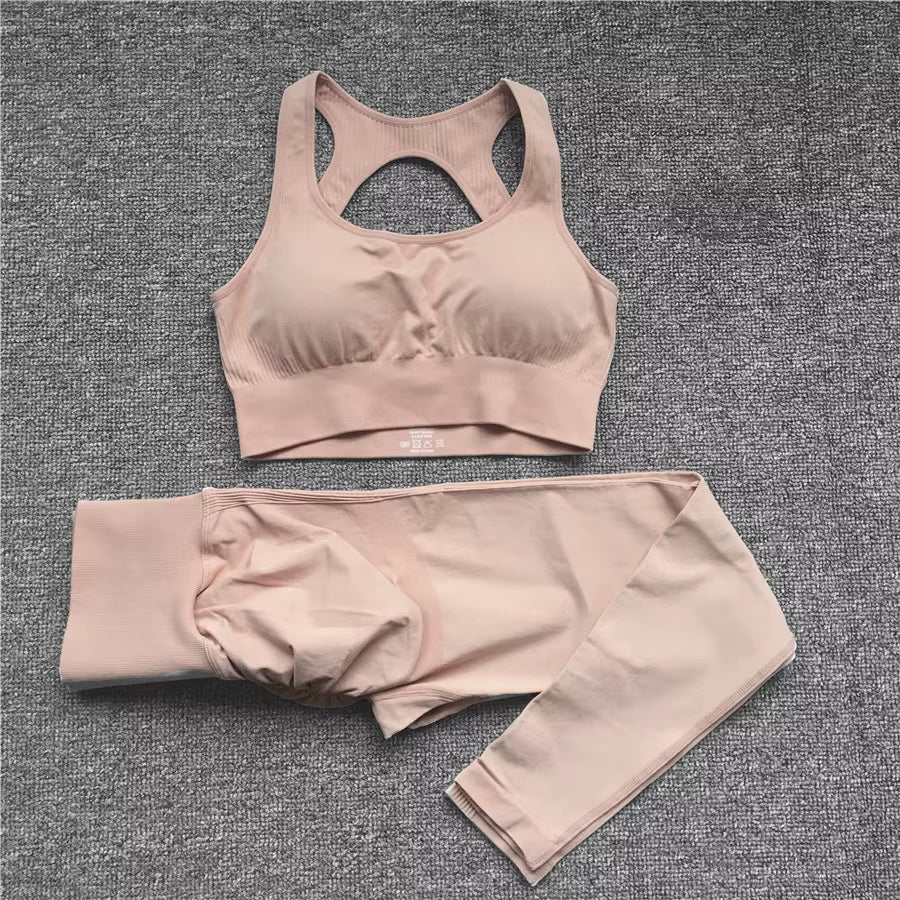 QK 1/2PCS XL Seamless Women Fitness Arise Epic Yoga Sets High Waist Gym Scrunch Leggings Sports Bra Workout Active Wear Suits