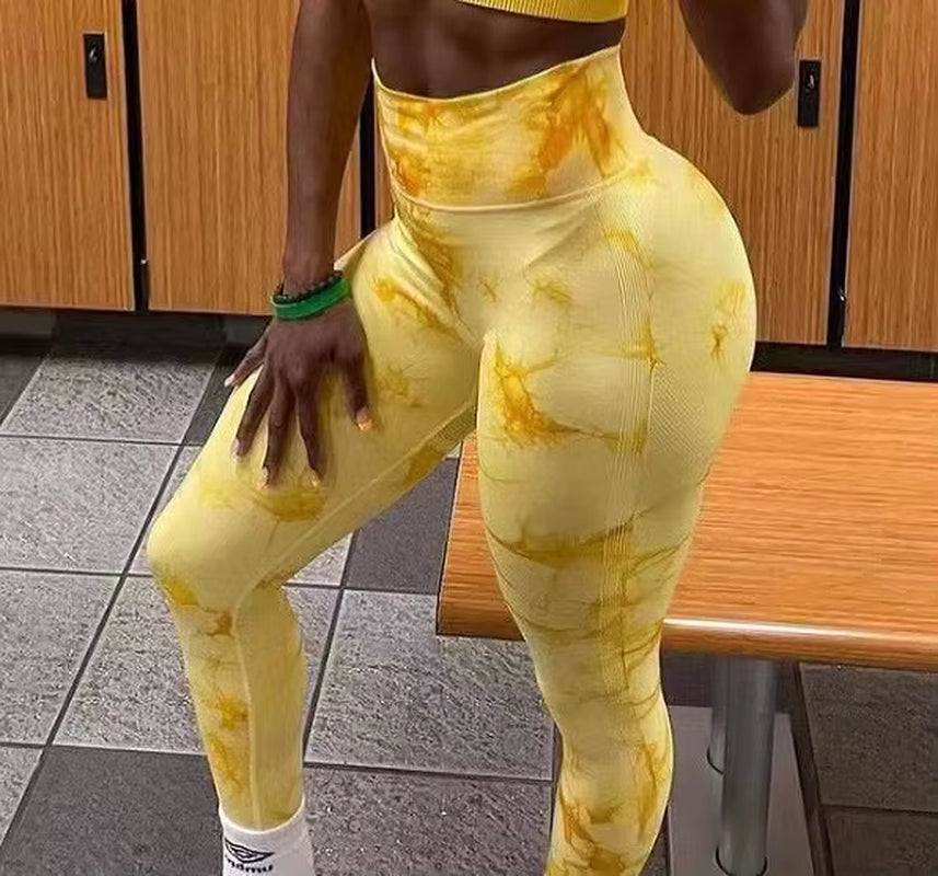 Tie Dye Seamless Leggings for Women High Waist Yoga Pants, Scrunch Butt Lifting Elastic Tights
