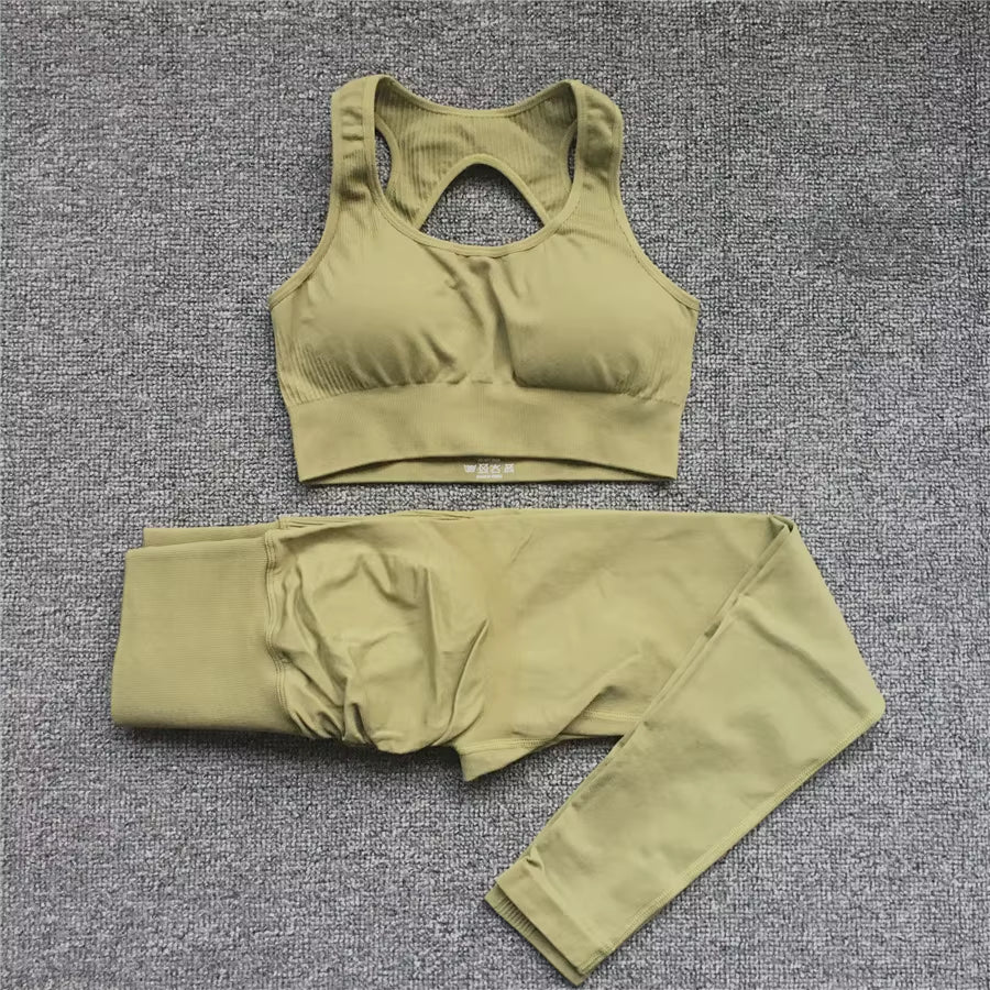 QK 1/2PCS XL Seamless Women Fitness Arise Epic Yoga Sets High Waist Gym Scrunch Leggings Sports Bra Workout Active Wear Suits