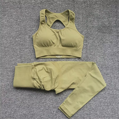 QK 1/2PCS XL Seamless Women Fitness Arise Epic Yoga Sets High Waist Gym Scrunch Leggings Sports Bra Workout Active Wear Suits