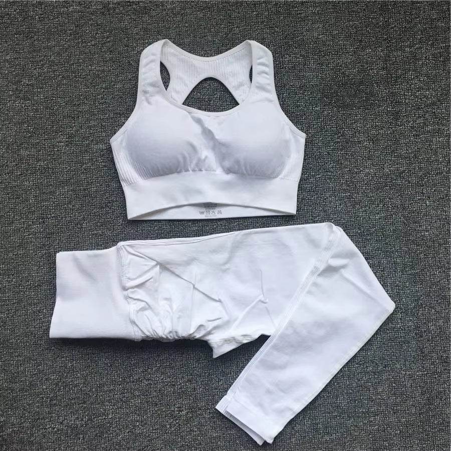 QK 1/2PCS XL Seamless Women Fitness Arise Epic Yoga Sets High Waist Gym Scrunch Leggings Sports Bra Workout Active Wear Suits