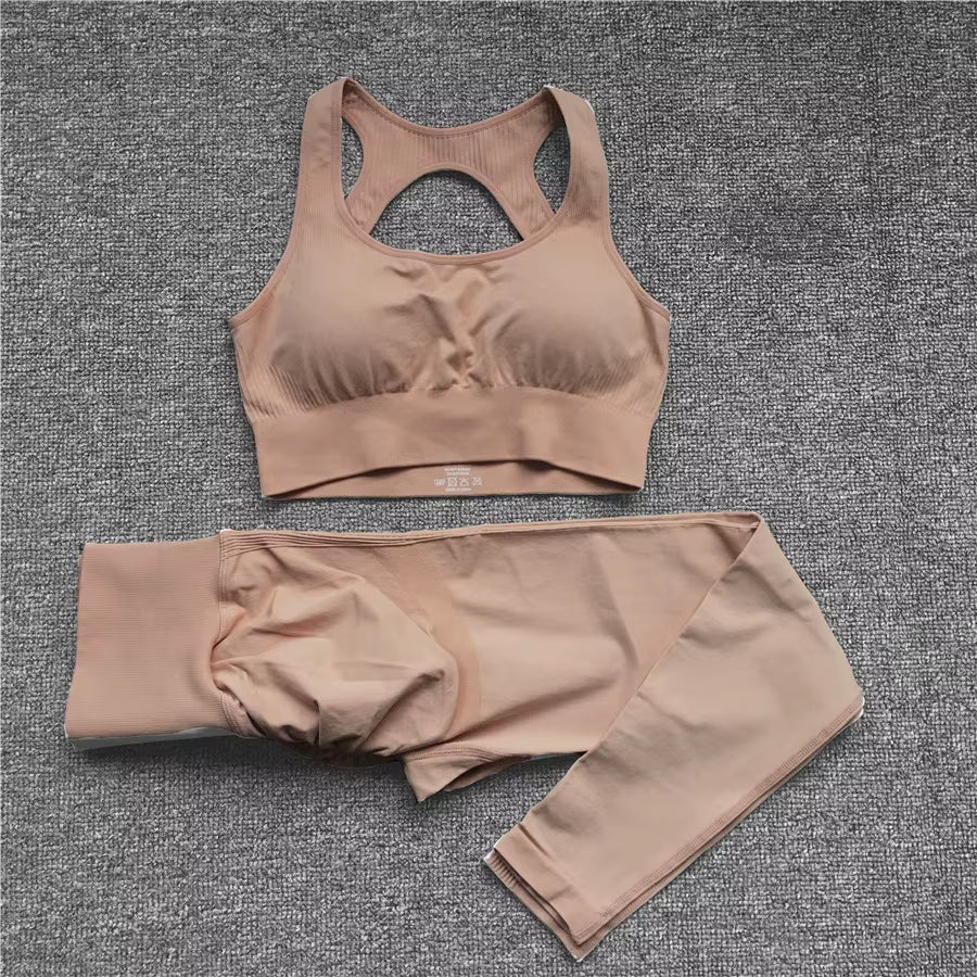 QK 1/2PCS XL Seamless Women Fitness Arise Epic Yoga Sets High Waist Gym Scrunch Leggings Sports Bra Workout Active Wear Suits