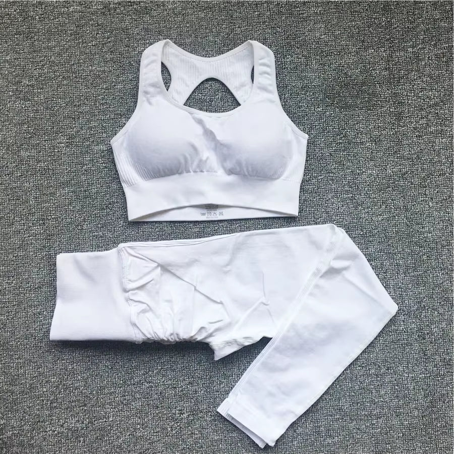 QK 1/2PCS XL Seamless Women Fitness Arise Epic Yoga Sets High Waist Gym Scrunch Leggings Sports Bra Workout Active Wear Suits