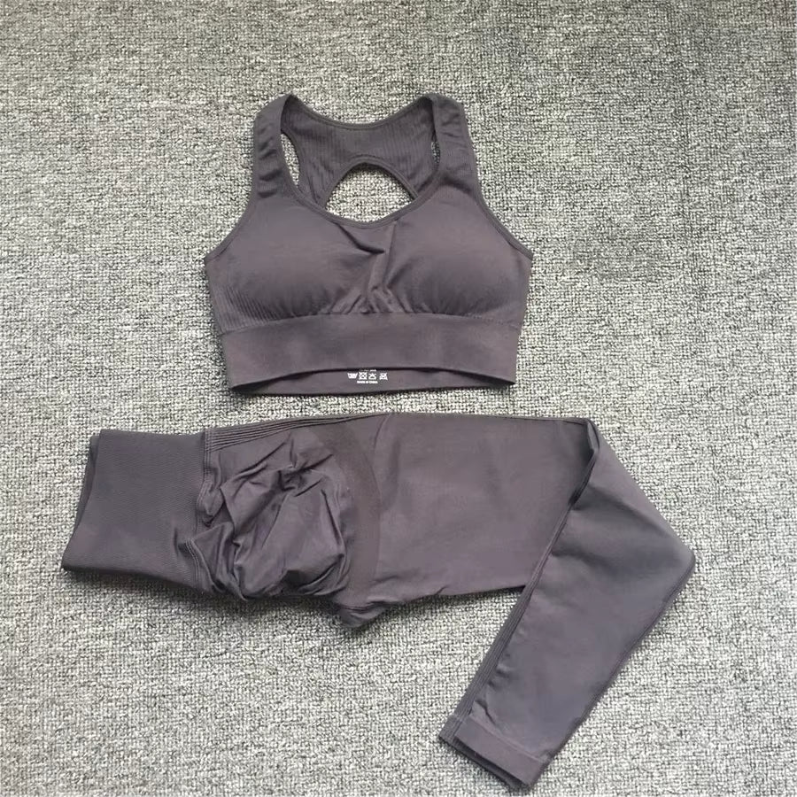 QK 1/2PCS XL Seamless Women Fitness Arise Epic Yoga Sets High Waist Gym Scrunch Leggings Sports Bra Workout Active Wear Suits