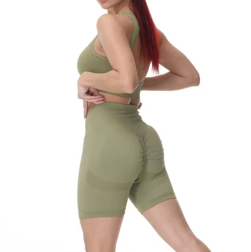QK 1/2PCS XL Seamless Women Fitness Arise Epic Yoga Sets High Waist Gym Scrunch Leggings Sports Bra Workout Active Wear Suits